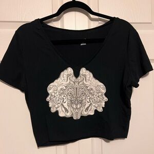 Black crop top with fun psychedelic print